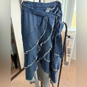 NWT 10 Christian Siriano Distressed Denim Frayed Skirt w/raw edges in Dark Blue